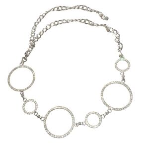 Vintage Silver Tone Rhinestones Setting In Chain Circle Belt Adjustable To 36ins
